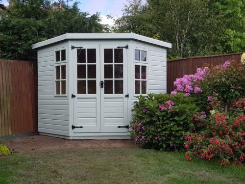 Standard 8 -  x 8ft georgian Corner shed - Standard Spec 38 x 50mm frame 16mm TGV Ship Lap 8 x 8ft Cuprinol Shades 1 Colour	Georgian Windows and Doors