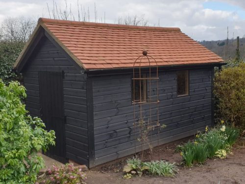 Superior Spec with Tiled Roof - Superior Spec 45 x 95mm frame / 22mm TGV Ship Lap 9x14ft Stained Black